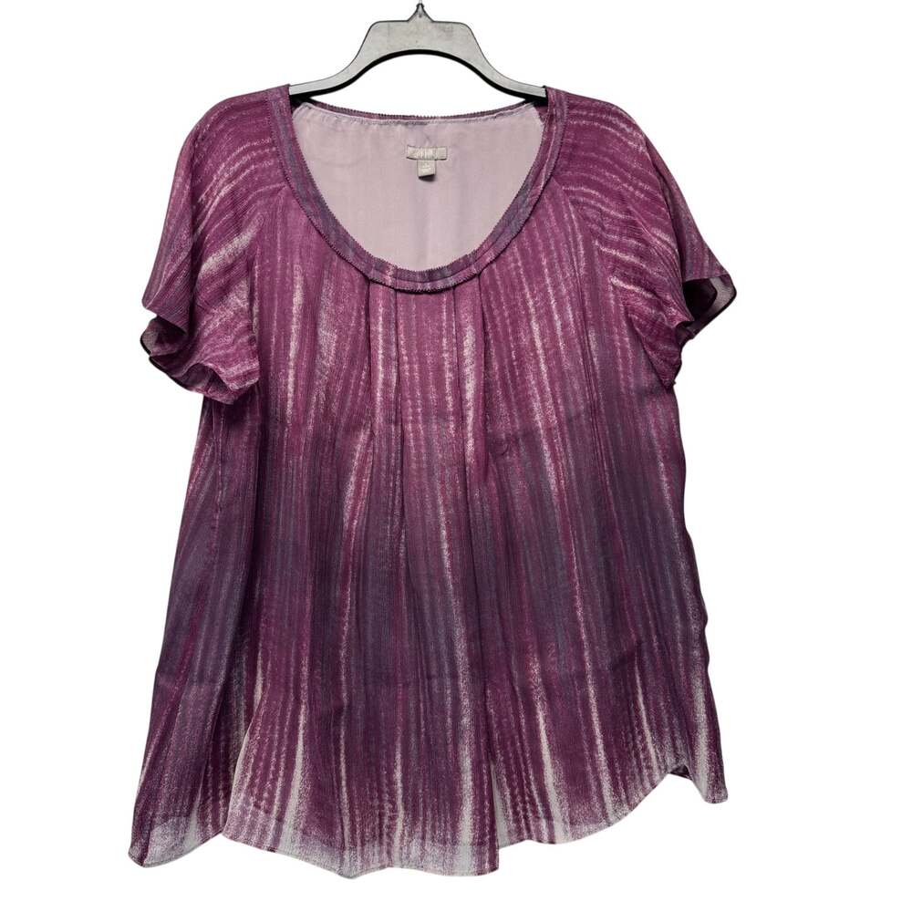 J.Jill Lightweight Sheer 100% Silk Blouse Women's Sz L Petite Purple Watercolor